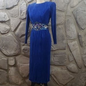 Vintage 80's Nuit Blue Pleat Evening Dress